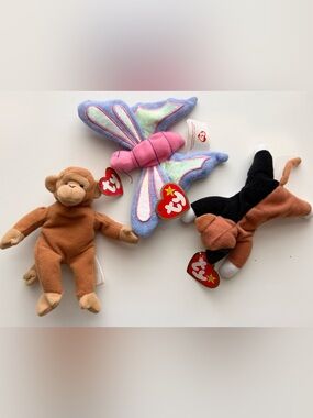 McDonald’s Ty Plush Trio - Brown Monkey, Black/Brown Cat, Pastel Butterfly